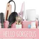 Bivvclaz Hair Tool Organizer, Wooden Hair Dryer Holder Countertop, Wall Mount Hot Tools Organizer for Hair Styling Accessories, Bathroom Supplies Vanity Caddy for Curling Wand, Blow Dryer, Pink