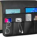 TV Remote Control Holder Couch Caddy, Non-slip Bedside Caddy Organizer with 5 Pockets for Key Glasses Phone Magazine Holders (Black, 35''x18'')