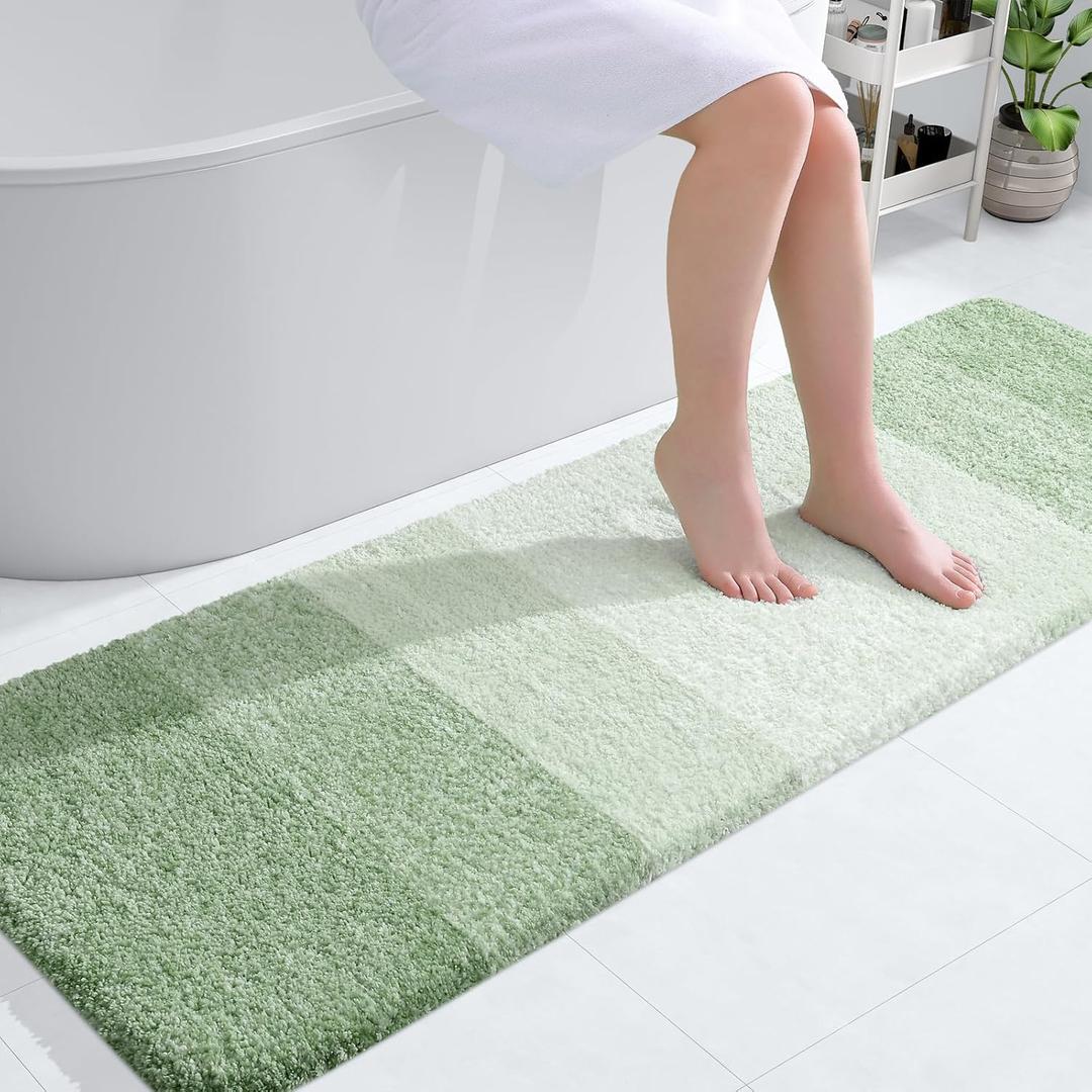 OLANLY Bathroom Runner Rugs Mat 59x20, Extra Soft Absorbent Microfiber Bath Rugs, Rubber Backing, Quick Dry, Washable Long Bath Mats for Bathroom, Tub and Shower, Home Decor Accessories, Sage Green