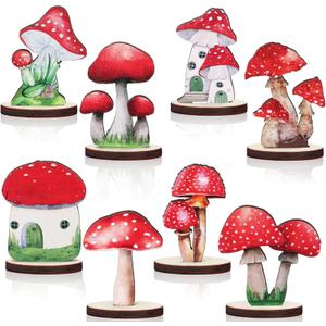 Thyle 16 Pcs Wooden Mushroom Party Decorations Fairy Forest Centerpieces Enchanted Forest Decorations Wonderland Table Topper Vintage Mushroom Decor for Baby Shower Woodland Camping Birthday Party