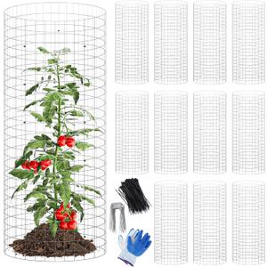winemana 12 Set Garden Plant Protector Cage,36 Pcs 24x12 IN Metal Wire Protectors for Plants, Protection Cages with Stakes Nylon Ties Animals Barrier to Keep Rabbit Chicken Away from Flower Vegetables (Silver)