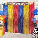 2 x Paw Birthday Decorations, 2 Pack Blue Gold Red Foil Fringe Curtains Streamers for Cartoon Animal Birthday Dog Party Supplies Backdrop House Doorway Room Decor