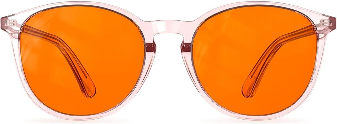 Bloomoak 99% Orange Blue Light Blocking Glasses,Retro Trendy Round Style,Relieve Eye Fatigue,Improve Sleep For Screens/Games (Pink Frame (Hard Case Included)) Bloomoak 99% Orange Blue Light Blocking Glasses,Retro Trendy Round Style,Relieve Eye Fatigue,Improve Sleep For Screens/Games (Pink Frame (Hard Case Included))