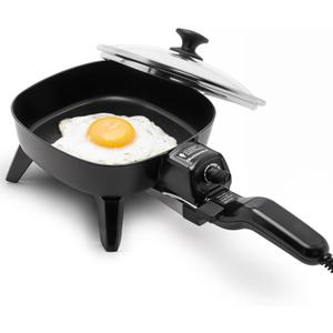 Elite Gourmet EFS-400# Personal Stir Fry Griddle Pan, Rapid Heat Up, 600 Watts Non-stick Electric Skillet with Tempered Glass Lid, Black