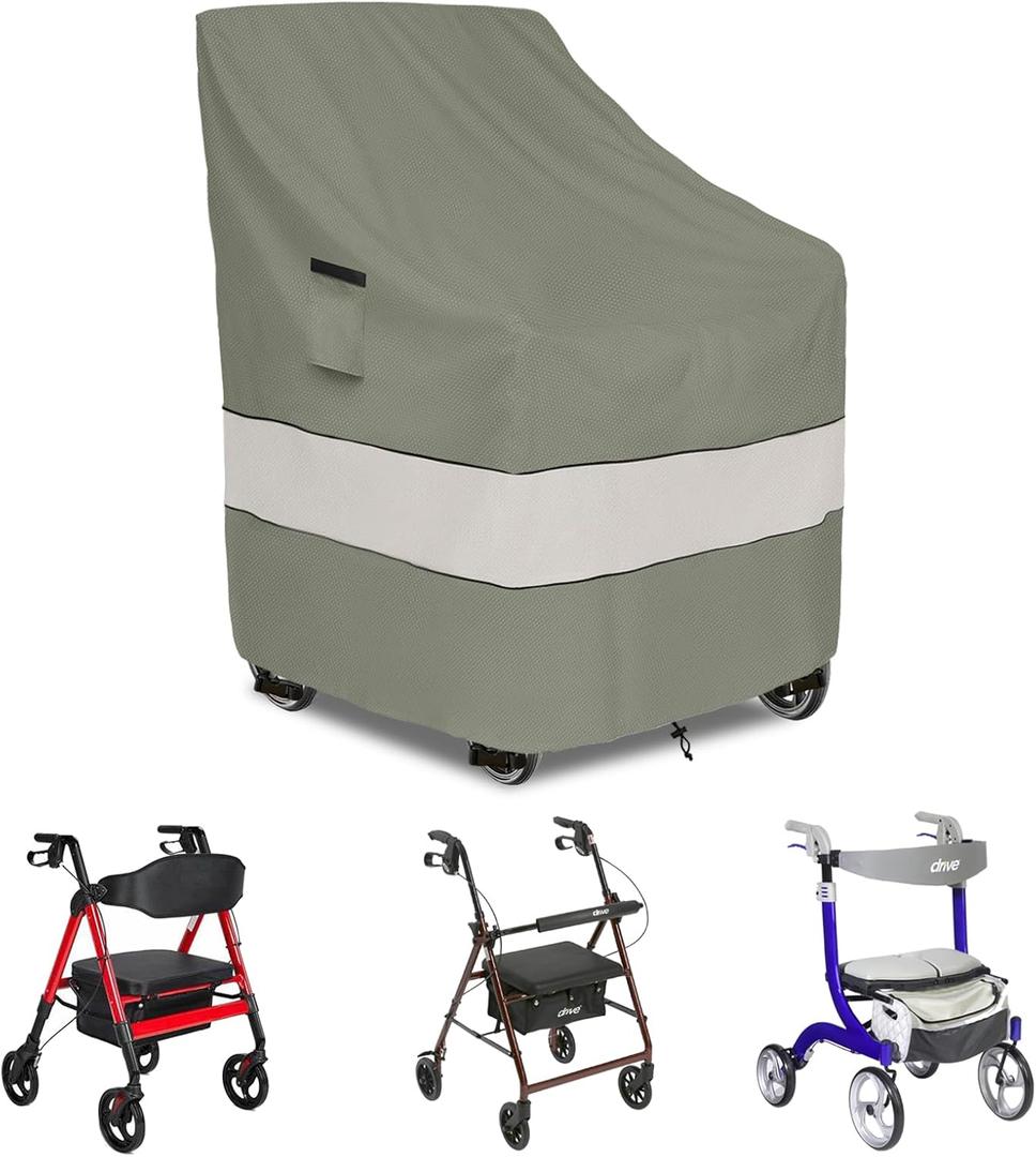 Rollator Walker Cover,Outdoor Waterproof Dustproof Rolling Walker Covers,Fits Walkers for Seniors with Wheels and Seat(Cover Only,Grayish Green)