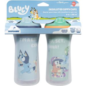 The First Years Bluey Insulated Sippy Cups - Dishwasher Safe Spill Proof Toddler Cups - Ages 12 Months and Up - 9 Ounces - 2 Count