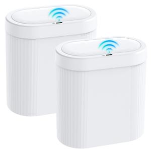 2 Pack 5 Gallon Bathroom Can with Lid, Automatic Motion Sensor White Can, Touchless Slim Waterproof Garbage Bin for Kitchen, Bedroom, Office, and Bathroom