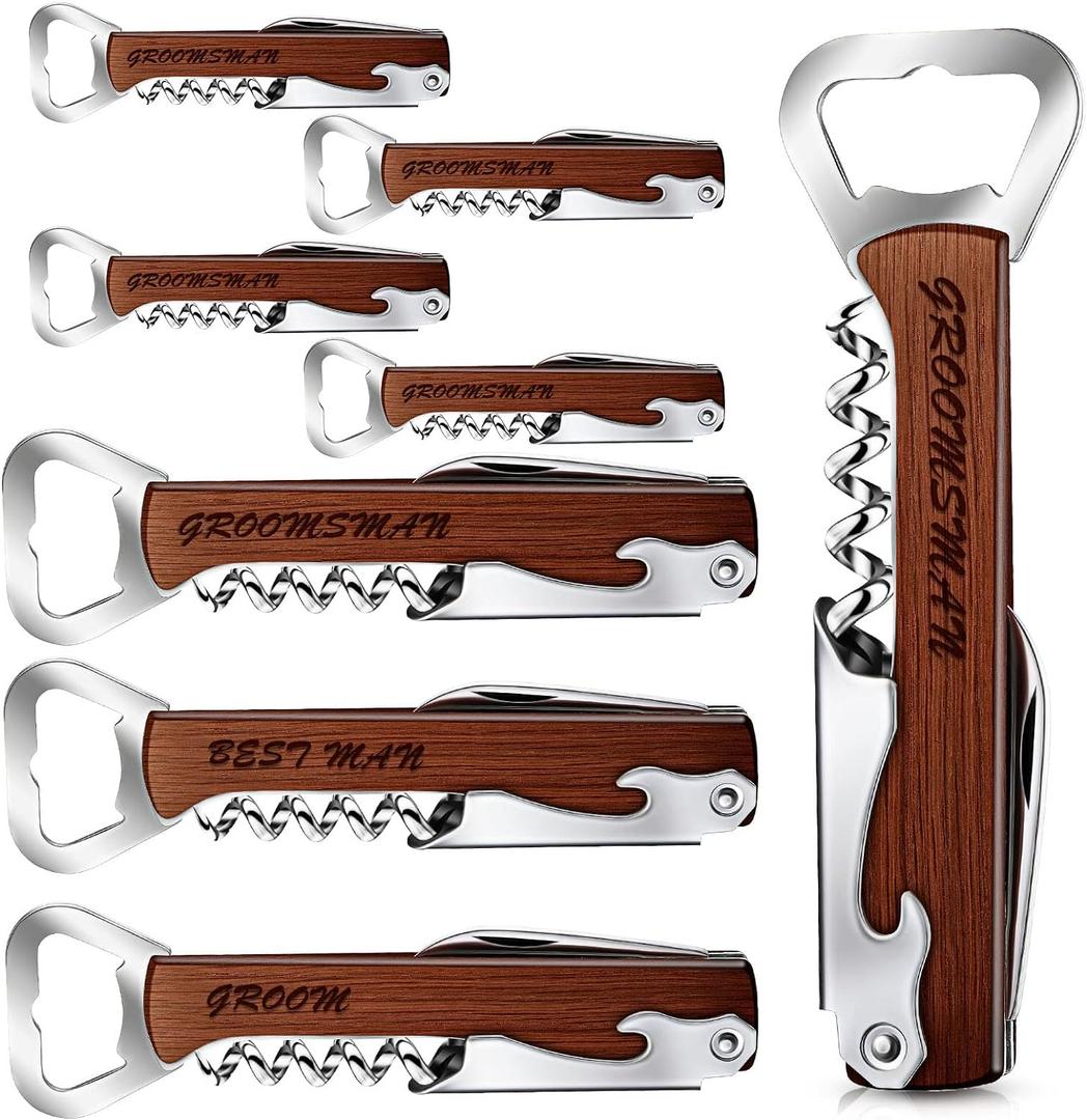 Set of 8 Groomsmen Bottle Opener Corkscrew Wine Opener and 4 in 1 Multi Tool Groomsmen Gifts Best Man Gift for Proposal Bachelor Party Weddings
