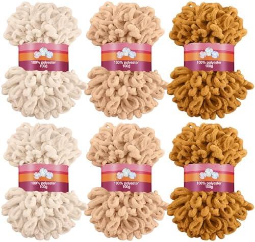 Threlaco 4 Pack Finger Loops Yarn Bulk Soft Chunky Yarn 400 G/ 4 Skeins for Mothers Day Beginners Knitting No Needles or Hooks(Beige, Brown)
