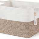 Mkono Woven Storage Basket, Cube Cotton Rope Basket for Shelves, Clothes, Toys, Towels, Books, Rectangle Bin with Handles for Organizing, Decorative Gift, 13'' x 10'' x 9'', Brown and White (1 Pack)