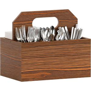 Megidok Silverware Caddy with Handle, Utensil Caddys Silverware Organizer Cutlery Caddy, Countertop Utensil Caddys Wooden Utensils Holder for Party Kitchen, Bedroom, Office, Bathroom