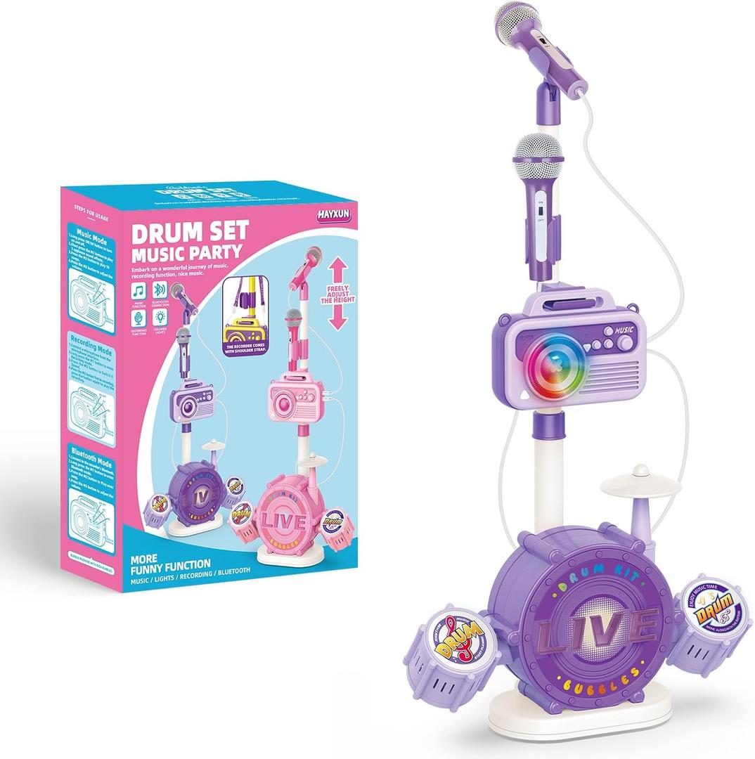 Kids Karaoke Microphone with Adjustable Stand  Bluetooth Kids Karaoke Machine with Lights, Voice Changer, & Recording Microphones for Singing, Christmas & Birthday Gifts for Girls, Boys -Purple