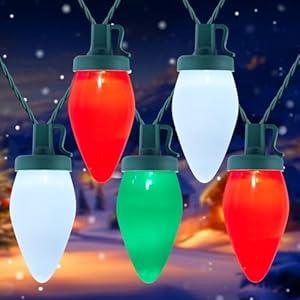 C9 Christmas Lights Outdoor Waterproof, 81 Feet 100 LED C9 String Lights with Timer & 8 Light Mode, Connectable Christmas Tree Lights for Indoor Outside Roofline Patio Decorations, Multicolor