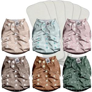 Mama Koala 3.0 Pocket Cloth Diapers for Babies with AWJ Lining, 6 Pack with 6 4-Layer Natural Cloth Diaper Inserts - Reusable and Washable Pocket Diapers(Simply Neutrals)