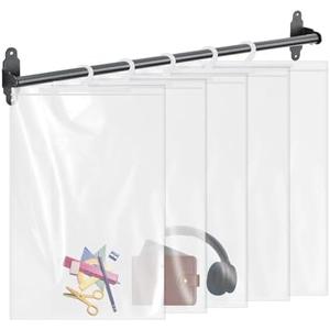 Locmeo 24 Pcs Hanging Storage Bags Large Hook 14 x 21 Inches Clear Hanging Book with Hook Bags for Classroom Pouch for Home Library School Organization