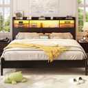 Aheaplus Headboard for Queen Size Bed with Storage, Headboards with LED Light, Power Outlets, USB Ports Queen Size Head Board, Wood headboard Only Sturdy and Stable Headboards, Modern, Black