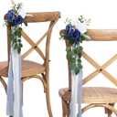 Wedding Aisle Decorations for Wedding Ceremony Set of 10 Pew Flowers for Church Chair Decorations Party Decor with Artificial Flowers Eucalyptus and Ribbons Blue