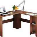 SHW 51 x 51 Inches L-Shaped Home Office Wood Corner Desk wtih Storage, Walnut, Shelves
