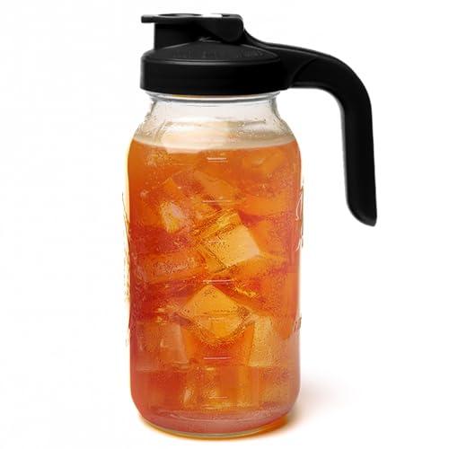 County Line Kitchen Glass Mason Jar Pitcher with Lid - Wide Mouth, 2 Quart (64 oz) - Heavy Duty, Leak Proof - Sun & Iced Tea Pitcher, Cold Brew Coffee, Breast Milk Storage, Water - Black