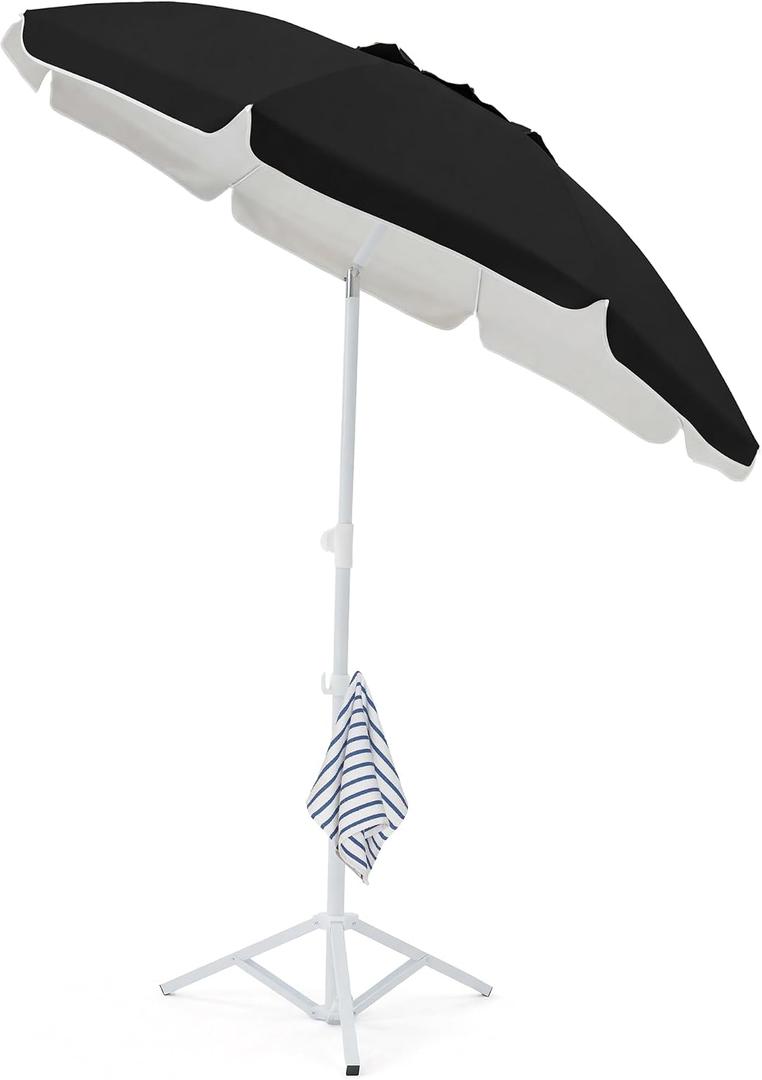 JEAREY 6.5ft Sun Shade Umbrellas, Portable Umbrella with Stand, Lightweight Sun Protection Free Standing Sport Umbrella for Outdoor Sports, Camping, Fishing, Patio, Beach, Black