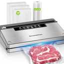 Bonsenkitchen Vacuum Sealer Machine, Stainless Steel Food Sealer Vacuum Sealers with 100 Bags & 1 Roll Bag, 5 Food Vacuum Modes, Built-in Cutter & Bag Storage, Silver-Black