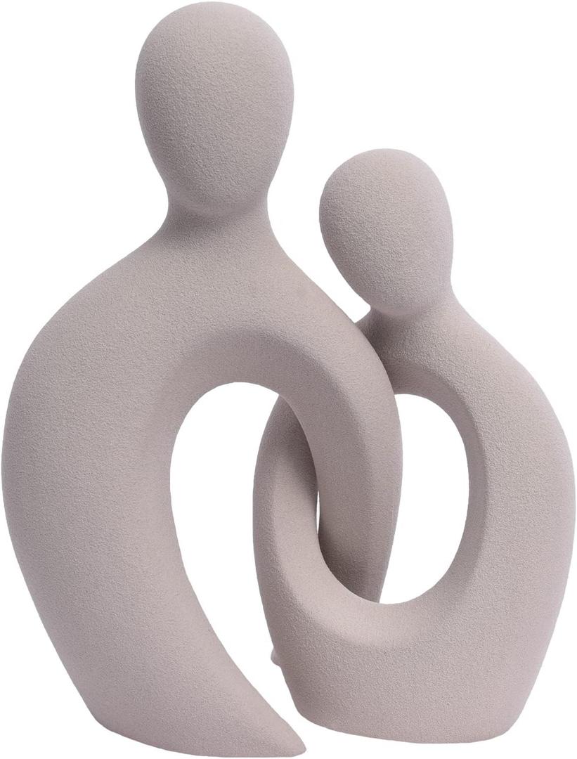 Quoowiit Ceramic Couple Sculptures for Home Decor, Abstract Lover Statue for Shelf, Office, Living Room, Bedroom Decorations - Anniversary, Valentine's Day, Birthday Gift (Grey) (Gray)