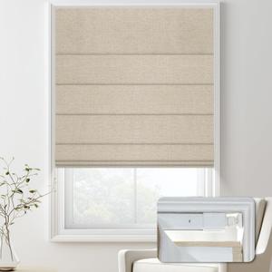 No Drill Blackout Roman Shades for Indoor Windows,Cordless Roman Blinds,Linen No Tools Window Shades,Easy to Install Window Blinds for Home Bedroom,Blackout-Oatmeal Grey,30" W x 64" H