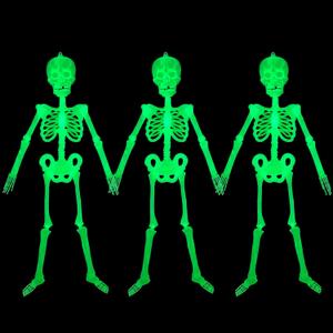 3 Pack Halloween Luminous Skeleton Decorations 5ft Full Body Glow-in-The-Dark Skeleton Rotatable Skeleton Hanging Decors for Halloween Party Haunted House Outdoor Decor (3 Pack 5ft Skeleton)