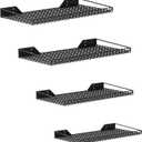 WALMANN Garage Wall Shelf, 4 Mixed-Size Wall-Mounted Storage Shelves for Garage, Closet, Laundry Room, Heavy Duty Wall Shelving, Holds Up to 65lbs (Black, 4 Shelves)