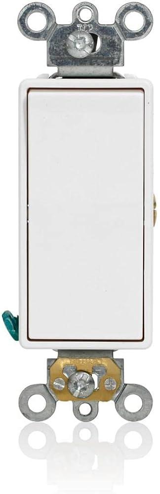 Leviton 5655-2W White Decora Plus Single Pole Rocker Switch, Momentary Contact, Commercial Specification Grade, 15 A, 125 V, Back and Side Wire, Self-Grounding