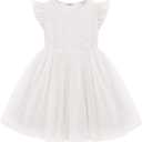 Arshiner Toddler Lace Tutu Dresses Ruffle Sleeve 3 Layers Tulle Flower Wedding Birthday Summer Little Girls Dress (White), 110