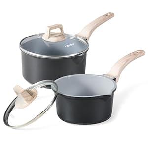 CAROTE 1.5Qt & 3.0Qt Sauce Pan Set with Lid Nonstick Ceramic Saucepan with Pour Spout 4 Pcs Sauce Pots Non-Toxic Cooking Pots (Black/ Gray) CAROTE 1.5Qt & 3.0Qt Sauce Pan Set with Lid Nonstick Ceramic Saucepan with Pour Spout 4 Pcs Sauce Pots Non-Toxic Cooking Pots (Black/ Gray)