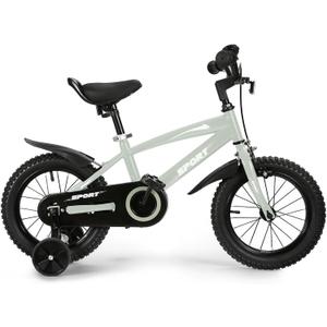 BODIOO Kids Bike Bicycle 14 Inches Kid Bicycle for Boys Girls with Training Wheels Sturdy Frame Adjustable Seat Handbrake and Coaster Brake for Rider 37 to 42 InchMint Gray