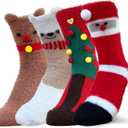 KRJ 2025 Christmas Socks Collection 4Pack Fun Cute Crew Socks for Women Xmas Socks Funny Novelty Socks Holiday Gift (Type1)