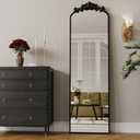 AUYHM Vintage Mirror Full Length 18x58,Black Arched Floor Length Mirrors with Stand,Antique Mirror Hanging or Leaning for Entryway/Bathroom/Fireplace/Bathroom,Black