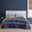 Nautica - Queen Quilt Set, Reversible Cotton Bedding with Matching Shams, Bold & Colorful Home Decor for All Seasons (Bradford Navy Blue, Queen)