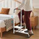 Adjustable 2-Step Stool with Handle Non-Slip Bathroom & Bedside Stool for Elderly, 5-Level Rail, 300lb Capacity, Safe Assist Stool for Seniors with Mobility Impairments
