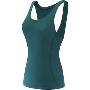 Racerback Workout Tank Tops for Women Sleeveless Gym Yoga Shirts, Athletic Sports Camisole, Scoop Neck Seamless Activewear (Green, XL)