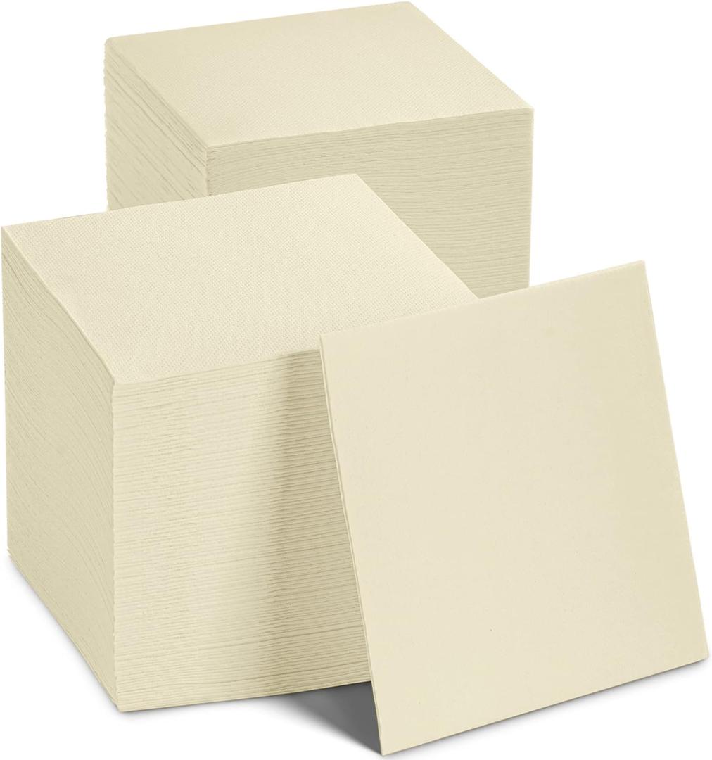 Disposable Cocktail Napkins Cream Paper, [200 Pack] 10" x 10" 2-Ply Quilted Colored Cream Beverage Napkins For Bar, Cafe, Wedding Or Party