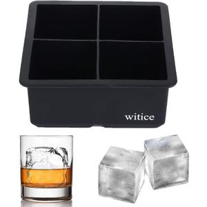 Silicone Ice Cube Trays Large for Whisky(2.5-Inches) - Whiskey Ice Cube Mold, With Easy Release Ice Cubes for Whiskey and For Cocktail,Food Grade (Black 1 Tray)
