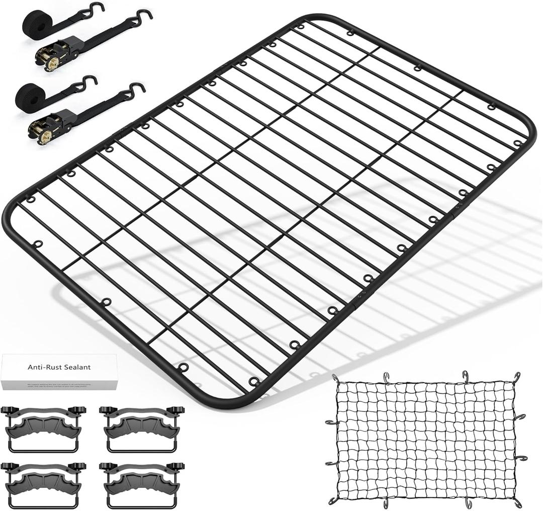 WILDROAD Car Roof Platform, Universal Roof Flat Rack 69" x 47" x 1.3" Heavy Duty Roof Rack Platform with Super Duty Bungee Cargo Net, Ratchet Straps and Anti-Rust Sealant Fits for SUV Truck Cars
