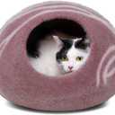 MEOWFIA Cat Cave – Premium Felt Cat Bed for Indoor Cats, Handmade Merino Wool (Gold Rose, Large)