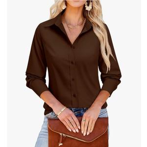 Button Down Dress Shirts for Women Long Sleeve Wrinkle Free Shirts Solid Work Business Formal Button Up Shirt, M