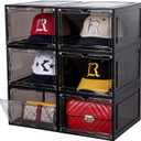 Attelite Hat Organizer for Baseball Caps, set of 6, Stackable Hat Storage Box With Transparent Magnetic Door, Hat Rack, Easy to Assemble Stylish Display(Clear Black)