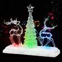 Pinkunn Reindeer Christmas Tree Table Decoration, Lighted Musical Christmas Reindeer Tree Figurines, Holiday Centerpiece with LED Lights and Music, Battery Operated Xmas Gifts Tabletop Ornaments