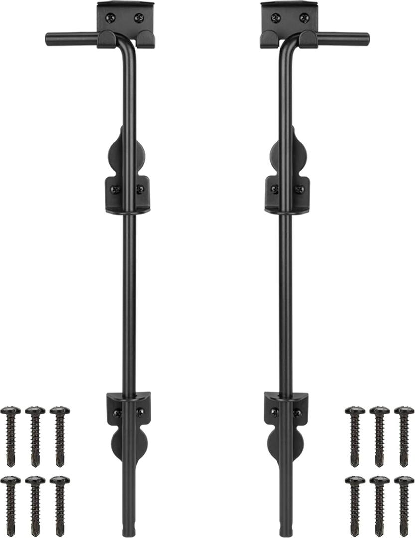 18 Inch Cane Bolt Gate Drop Rod Heavy Duty Gate Hardware, Gate Ground Latch for Wooden Fences, Metal Gates Doors Stopper for Gate Ground, Wrought Iron Gate Latches, Black Finish(4 Pack)