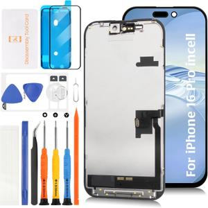 for iPhone 16 Pro LCD Screen Replacement [Similar Size Notch+Sensor Cable,incell] 3D Touch LCD Display 6.3" Touch Digitizer Screen Assembly A3293, A3083, A3292, A3294 with Repair Tools