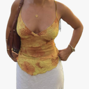 Women Floral Tank Top Y2k Spaghetti Strap Ruffle Summer Going Out Tops Size S