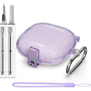 [with Safety Lock] for Beats Fit Pro Case Cover,Clear Case for Apple Beat Fit Pro 2021,Beat Fit Pro Accessories with Anti-Lost Keychain/Silicone Wrist Strap(Clear Purple) (A3-Purple+Bi)