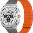 Amizee No Gap Band Compatible with Samsung Galaxy Watch Ultra (2025/2024) Band 47mm, 22mm Magnetic Sport Silicone Strap for Women Men, Gray/Orange